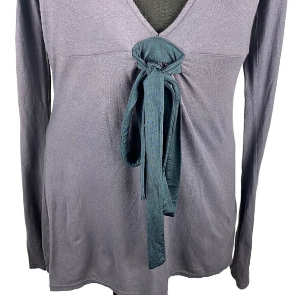 James Perse Los Angeles Purple Low Deep V Neck Front Back Tie T Shirt SZ 1 - Picture 6 of 9